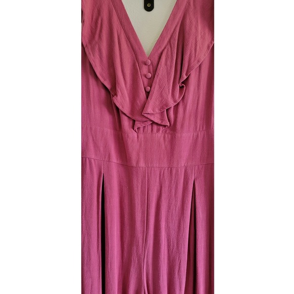 Ruffle V-Neck Womens XL Wide Leg Jumpsuit Pink Magenta NWT Snag - Picture 3 of 13